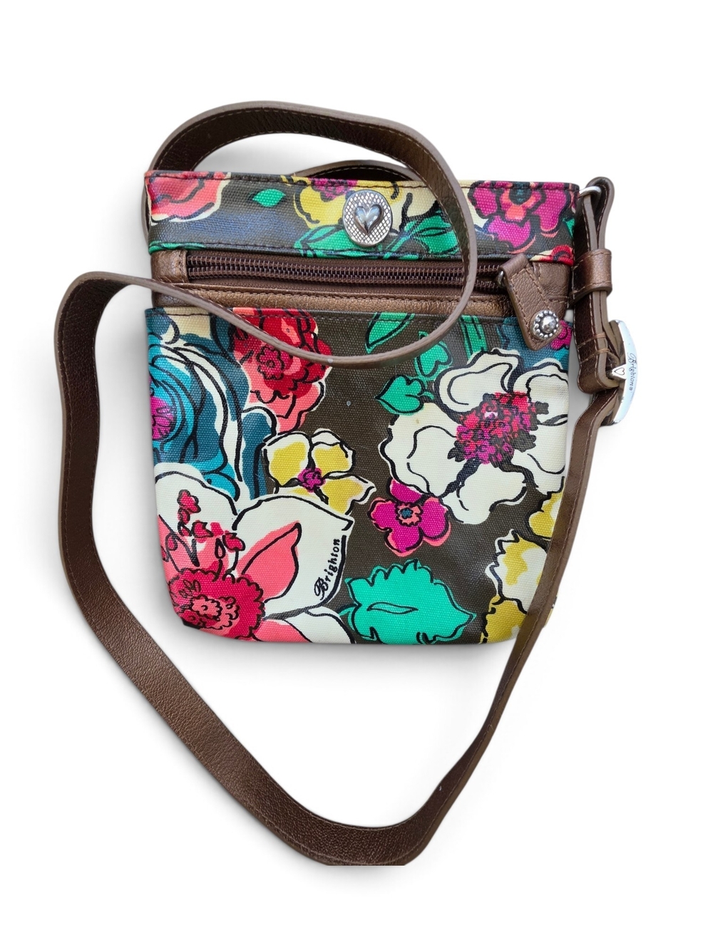 Brighton Floral Crossbody Bag in Brown with Multi-Color Flowers